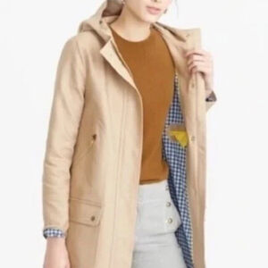 J. Crew Khaki Beige Chateau Zip Front Gingham Lined Trench 000P